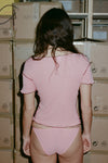 BASERANGE France organic cotton ruffled textured T-shirt BAS-TTVN-RBV-WI22-FENHONG pink